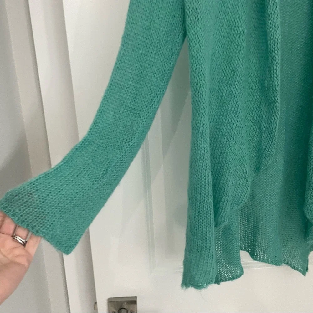 Wooden Ships Seafoam Green Lightweight Airy Open Front Cardigan Mohair Wool